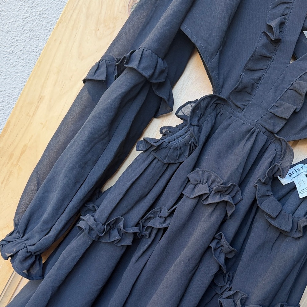 Black Ruffled Mini Dress - Picture 5 of 11